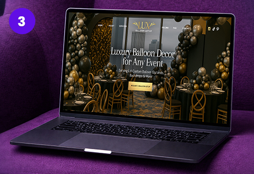 Laptop displaying luxury balloon decor website