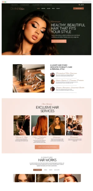 Elegant hair salon website design.