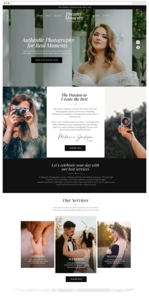 Photography website showcasing various services.