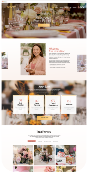 Elegant event planning website layout.