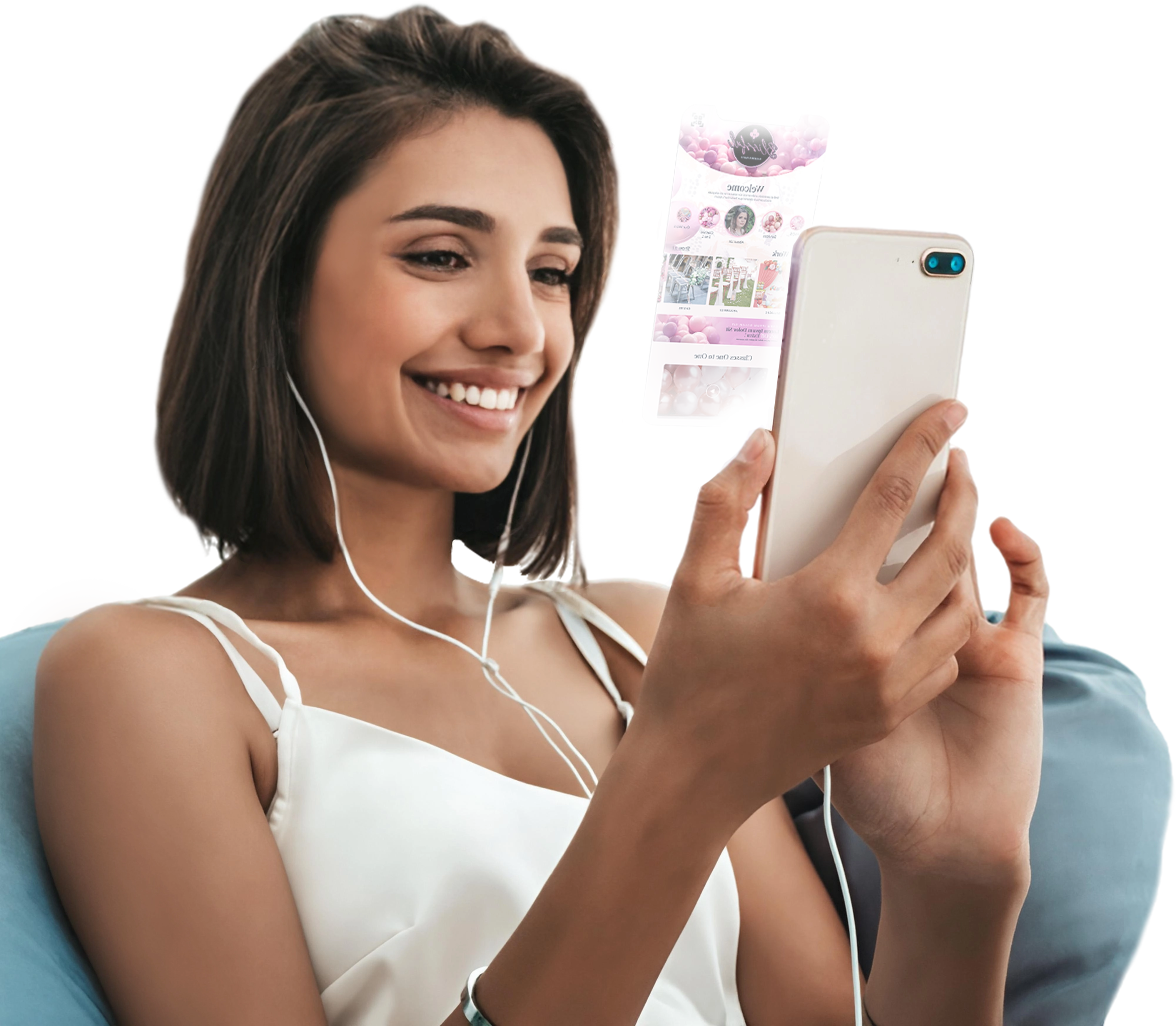 Person using phone with headphones.